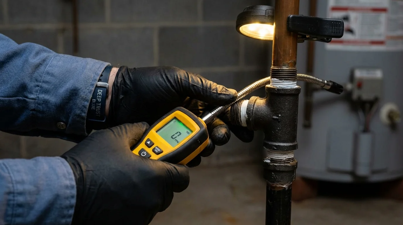 Gas leak detection with electronic sniffer by Johns Plumbing LLC in Horton