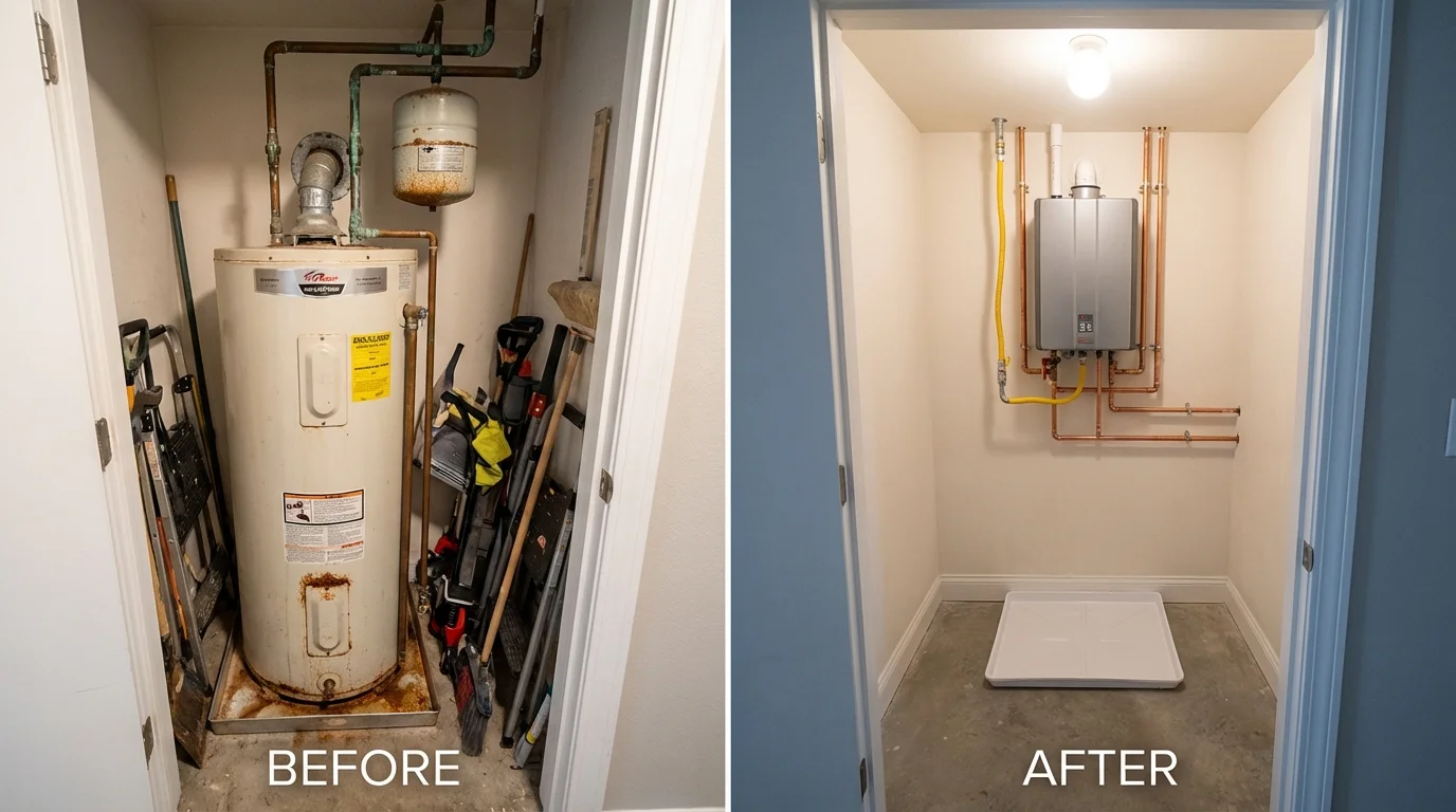 Tank water heater versus wall-mounted tankless unit comparison for Horton, KS homeowners