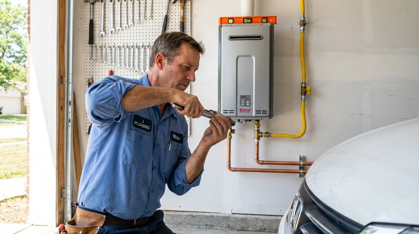 Tankless water heater installation by a Johns Plumbing LLC plumber in Horton